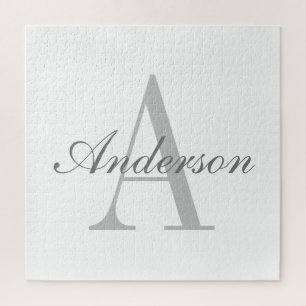 Puzzle Monogramme élégant blanc et gris