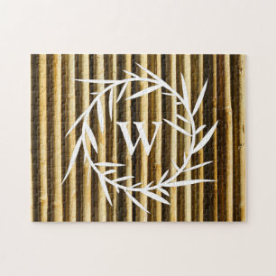 Puzzle Monogramme en bambou rustique Lignes verticales Mo
