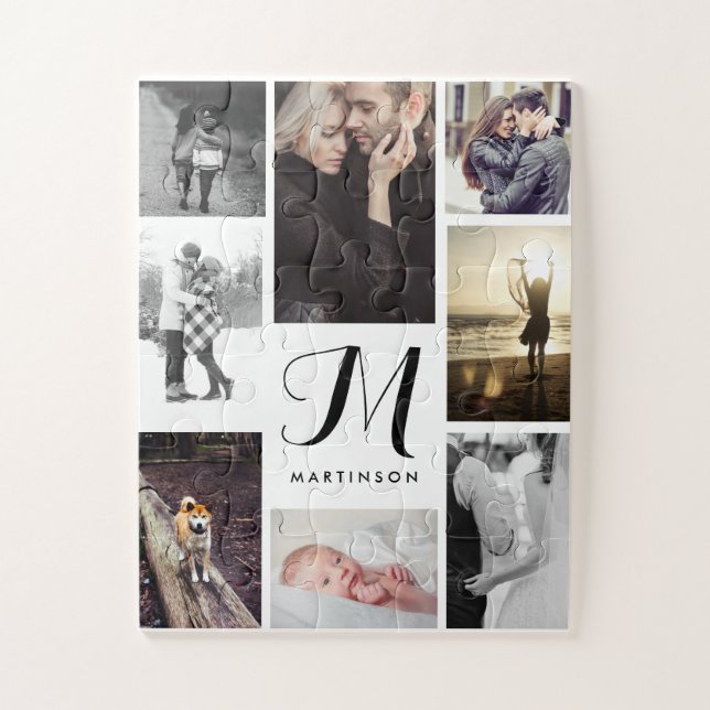 Puzzle Monogramme et photos d'apparence moderne noir et b (Vertical)