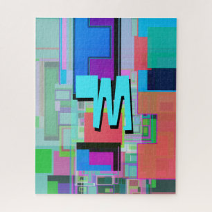 Puzzle Monogramme géométrique coloré inspiré des années 9