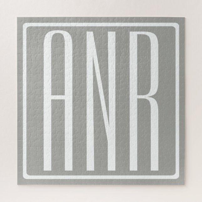 Puzzle Monogramme initial | Blanc sur gris clair (Vertical)