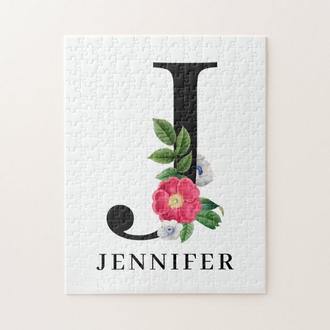 Puzzle Monogramme personnalisé d'alphabet floral J  (Vertical)