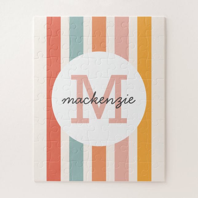 Puzzle Monogramme Retro Grandes Colorées Personnalisées (Vertical)