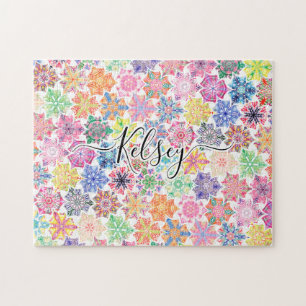 Puzzle Monogrammed Colorful Boho Mandala Pattern Add Name
