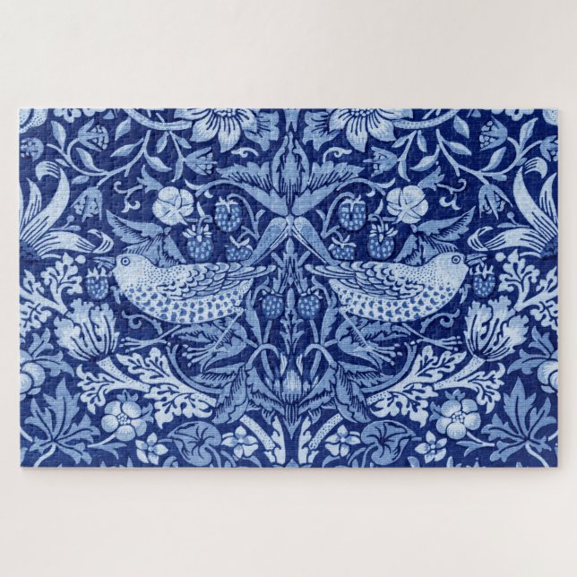 Puzzle Monotone bleu de fraises Thief, William Morris (Horizontal)