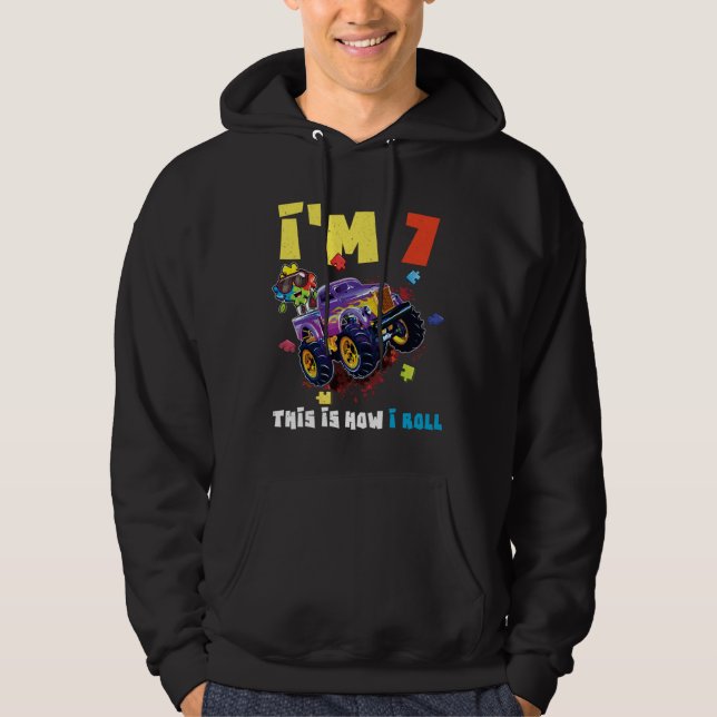 Puzzle Monster Lkw Alter 7 Geborene Autismus Bewus Hoodie (Vorderseite)