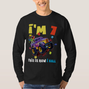 Puzzle Monster Lkw Alter 7 Geborene Autismus Bewus T-Shirt