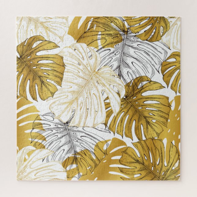 Puzzle Monstera Feuilles : Blanc doré (Vertical)