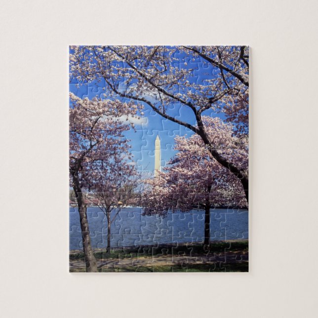 Puzzle Monument de Washington par des fleurs de cerisier (Vertical)