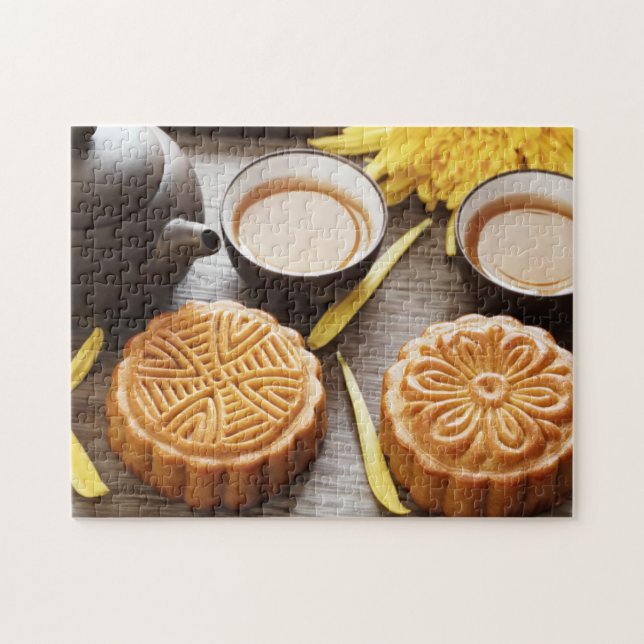 Puzzle Mooncake et thé, festival chinois mi-automne (Horizontal)