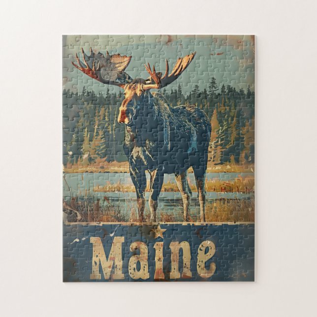 Puzzle Moose vintage du Maine (Vertical)