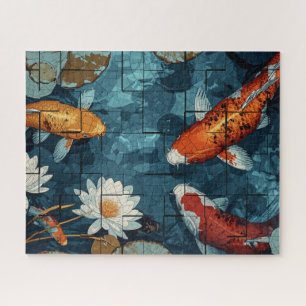 Puzzle Mosaic Art Koi Fish Pond illustration design