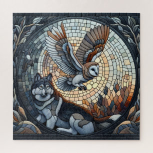 Puzzle Mosaïque de chouette et de loup Ai Art