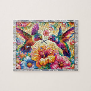 Puzzle Mosaïque de colibri, Fleurs, Carreaux, Oiseaux, Ca