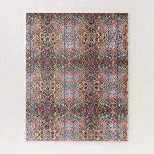 Puzzle mosaïque marocaine or rouge turquoise art géométri