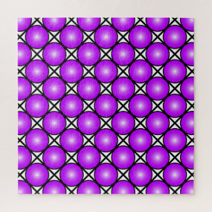 Puzzle Motif à pois rose magenta sur fond quadrillé noir 