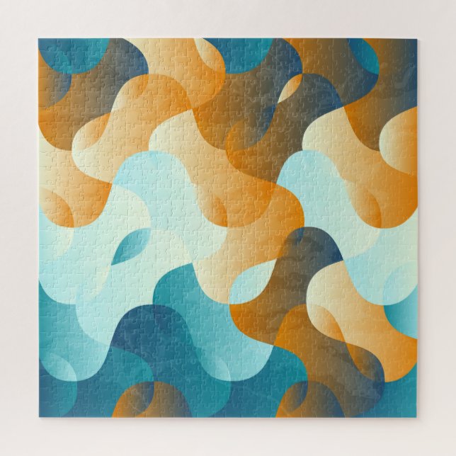 Puzzle motif à vague vintage, bleu et marron. (Vertical)