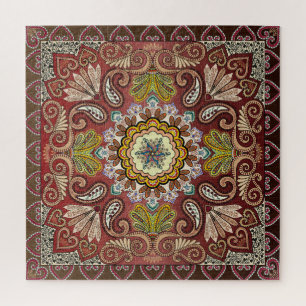 Puzzle Motif bandana Paisley Brun Rouille Jaune Tanné