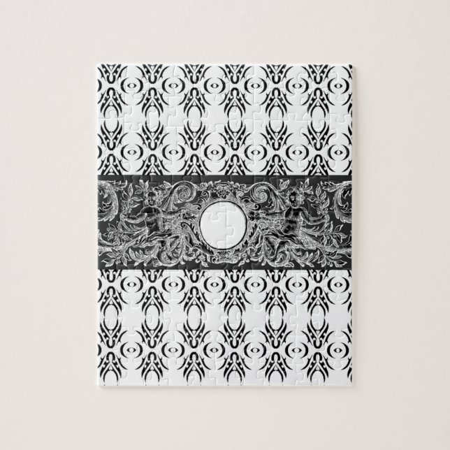 Puzzle Motif baroque noir classique à customiser (Vertical)