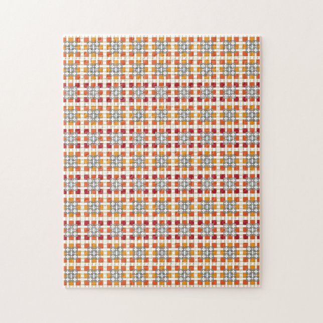 Puzzle Motif carré moderne géométrique rouge ambre (Vertical)