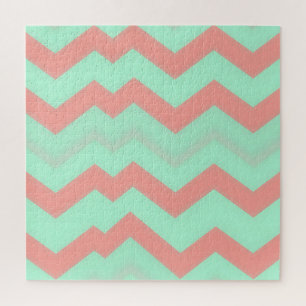 Puzzle Motif Chevron Corail Menthe