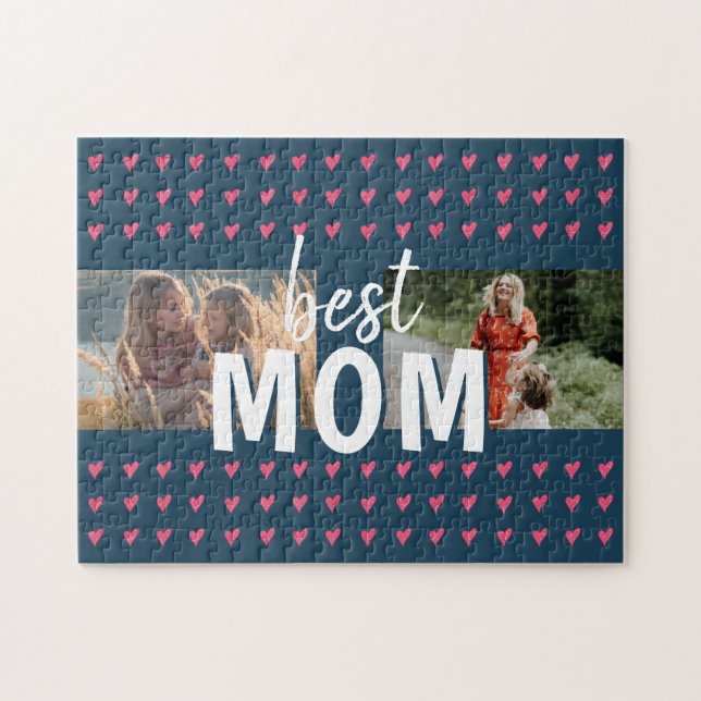 Puzzle Motif Coeur rose mignon Best Mom 2 Photo (Horizontal)