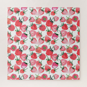 Puzzle Motif d'aquarelle aux fraises rouges juteuses