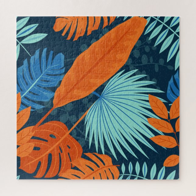 Puzzle Motif d'aquarelle bleu marine gris orange (Vertical)