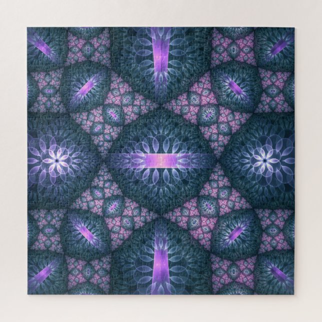 Puzzle motif d'art fractal 3D Turquoise violet rose (Vertical)