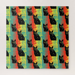 Puzzle Motif de chat noir rétro