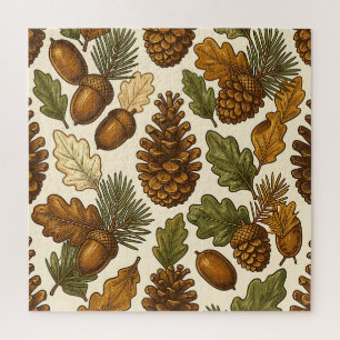 Puzzle Motif de feuille de chêne et de pomme de pin gland