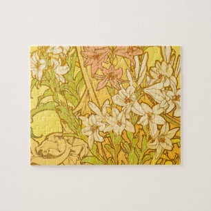Puzzle Motif de fleurs de lys d'Alphonse Mucha : Art nouv