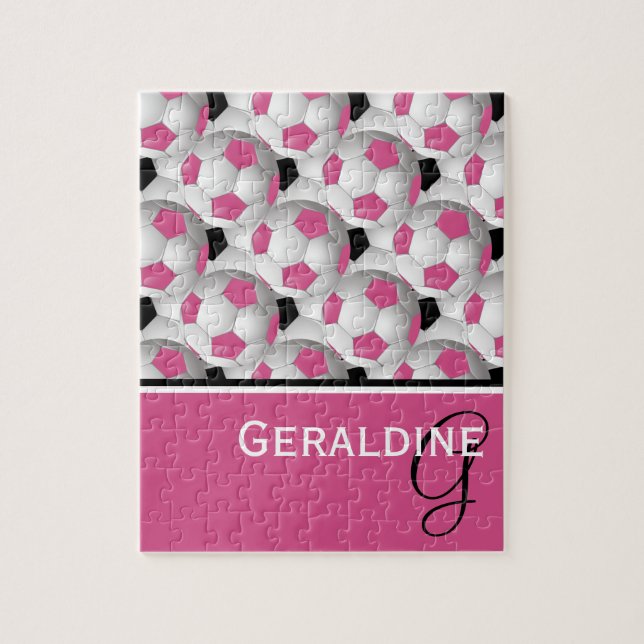 Puzzle Motif de football noir rose Monogramme (Vertical)