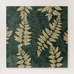 Puzzle Motif de forêt de fougères d'or émeraude
