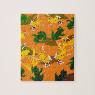 Puzzle Motif de grenouilles jaunes vertes