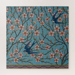 Puzzle Motif de l'hirondelle florale rétro bleu par Walte