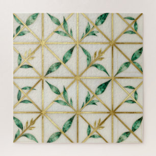 Puzzle Motif de luxe feuille émeraude géométrique or