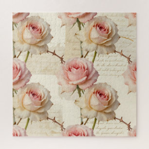Puzzle Motif de rose rose pâle vintage écriture
