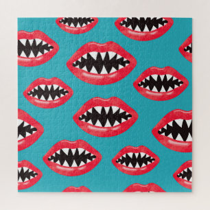 Puzzle Motif des lèvres rouges des dents de requin