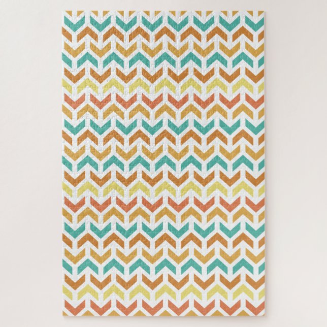 Puzzle Motif diamant rétro en cercle bleu vert or (Vertical)