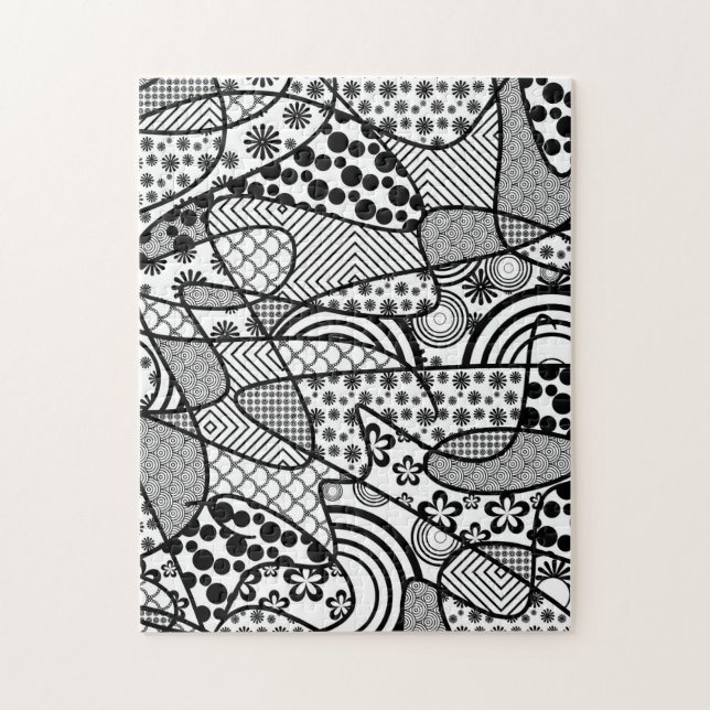 Puzzle Motif Doodle noir et blanc Patchwork 02 (Vertical)