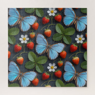 Puzzle Motif floral avec papillons morpho bleus