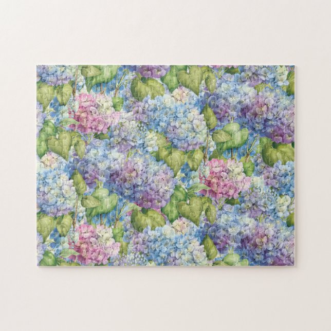 Puzzle Motif Floral Blue Hydrangea (Horizontal)