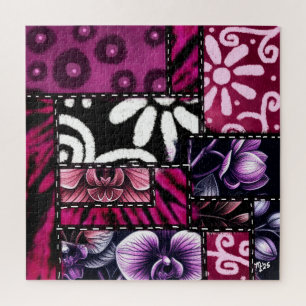 Puzzle Motif floral Cerise noire Crazy Quilt