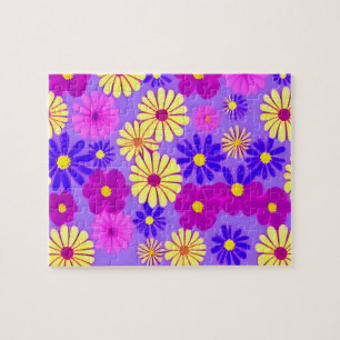 Puzzle Motif floral de fleurs roses, jaunes et violettes