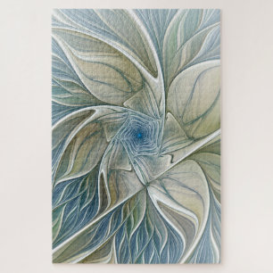 Puzzle Motif floral de rêve abstrait bleu kaki fractal