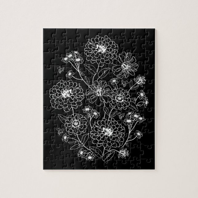 Puzzle Motif floral noir et blanc (Vertical)