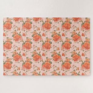Puzzle motif floral rose orange rose mariage printemps