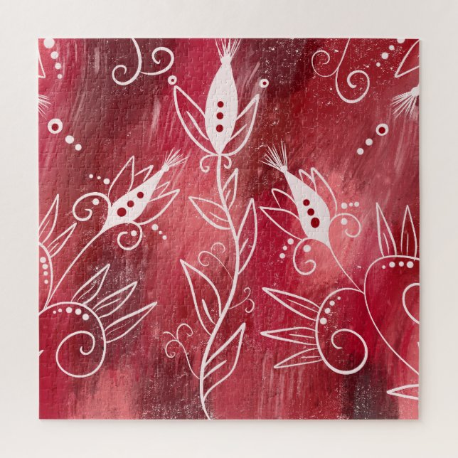 Puzzle Motif Floral Rouge Et Blanc (Vertical)
