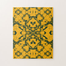 Motif kaléidoscope dentelle vert et or